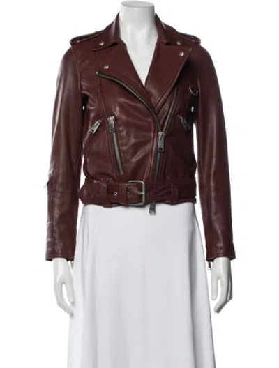 Pre-owned Allsaints Leather Biker Jacket In Burgundy