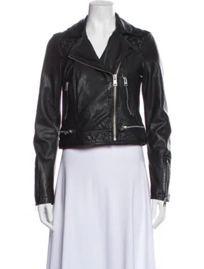 Pre-owned Allsaints Leather Biker Jacket In Gray