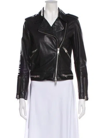 Pre-owned Allsaints Leather Biker Jacket In Gray