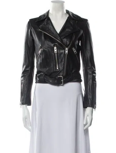 Pre-owned Allsaints Leather Biker Jacket In Gray