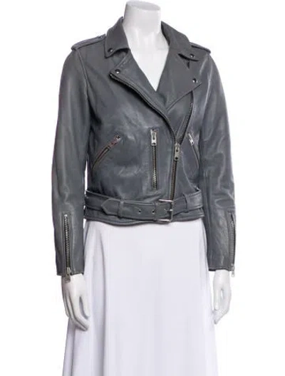 Pre-owned Allsaints Leather Biker Jacket In Gray