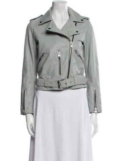 Pre-owned Allsaints Leather Biker Jacket In Gray