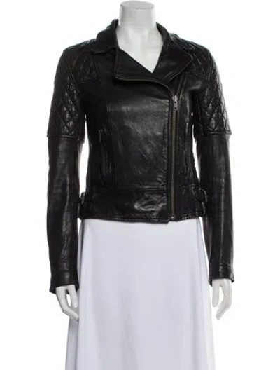 Pre-owned Allsaints Leather Biker Jacket In Gray