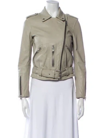Pre-owned Allsaints Leather Biker Jacket In Gray