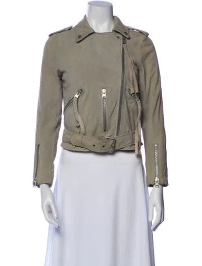 Pre-owned Allsaints Leather Biker Jacket In Gray