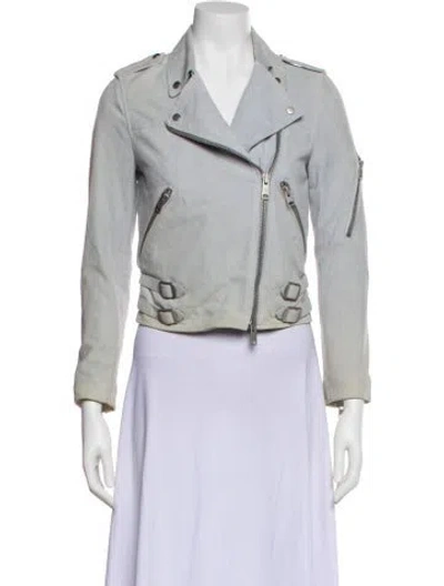 Pre-owned Allsaints Leather Biker Jacket In Gray