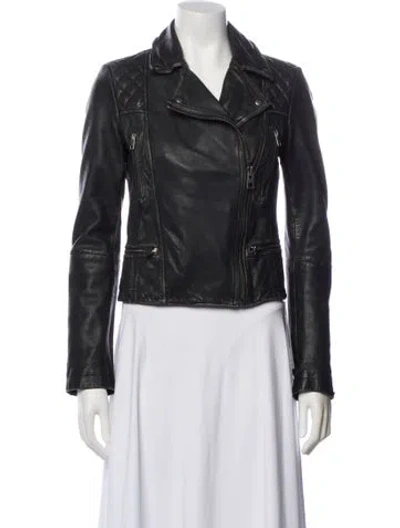 Pre-owned Allsaints Leather Biker Jacket In Gray