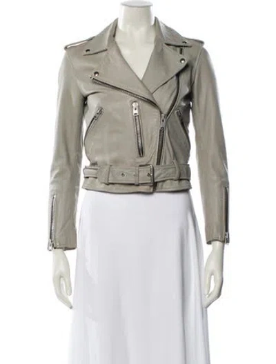 Pre-owned Allsaints Leather Biker Jacket In Gray