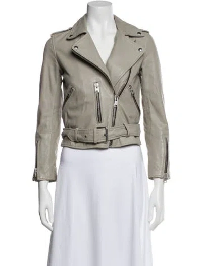 Pre-owned Allsaints Leather Biker Jacket In Gray