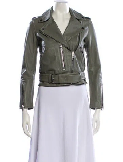 Pre-owned Allsaints Leather Biker Jacket In Gray