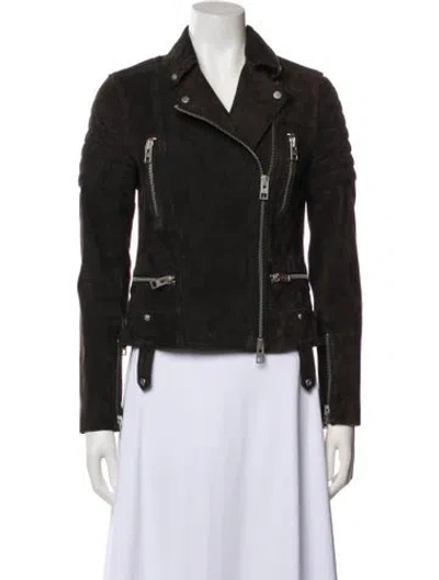 Pre-owned Allsaints Leather Biker Jacket In Gray