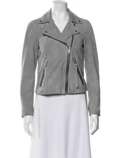Pre-owned Allsaints Leather Biker Jacket In Gray