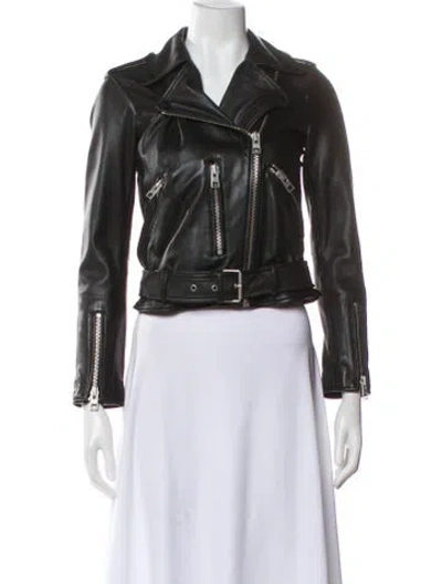 Pre-owned Allsaints Leather Biker Jacket In Gray