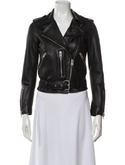 Pre-owned Allsaints Leather Biker Jacket In Gray