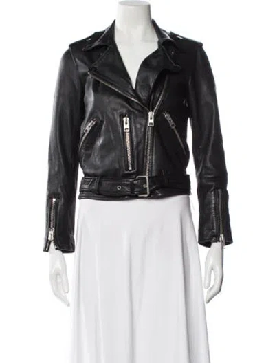 Pre-owned Allsaints Leather Biker Jacket In Gray