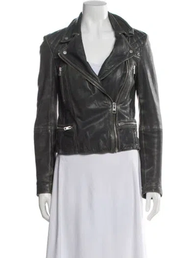 Pre-owned Allsaints Leather Biker Jacket In Gray
