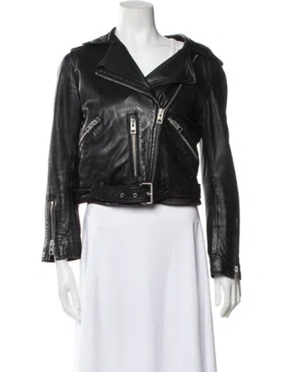 Pre-owned Allsaints Leather Biker Jacket In Gray