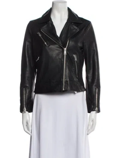 Pre-owned Allsaints Leather Biker Jacket In Gray