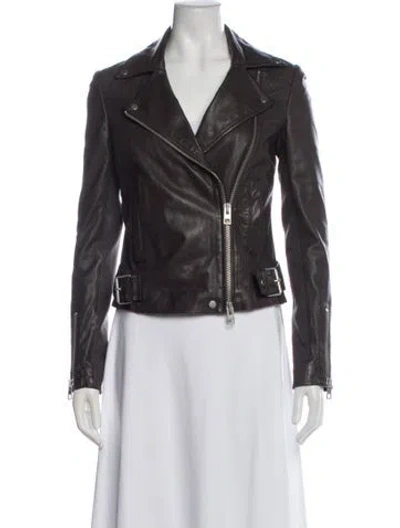 Pre-owned Allsaints Leather Biker Jacket In Gray