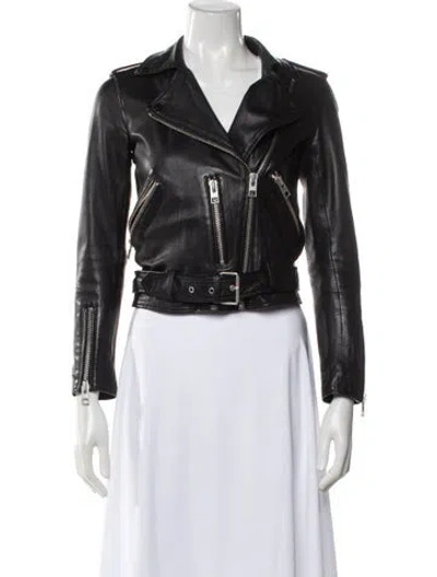 Pre-owned Allsaints Leather Biker Jacket In Gray