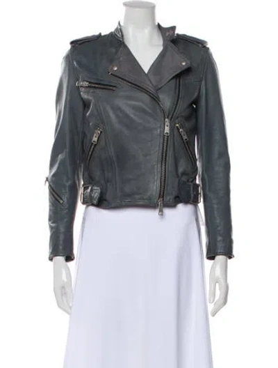 Pre-owned Allsaints Leather Biker Jacket In Gray