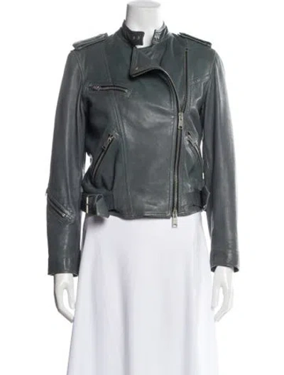 Pre-owned Allsaints Leather Biker Jacket In Gray