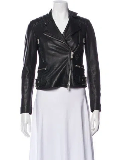 Pre-owned Allsaints Leather Biker Jacket In Gray