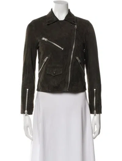 Pre-owned Allsaints Leather Biker Jacket In Gray