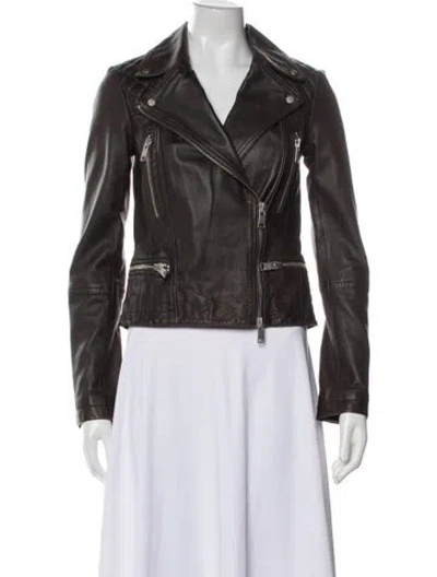 Pre-owned Allsaints Leather Biker Jacket In Gray
