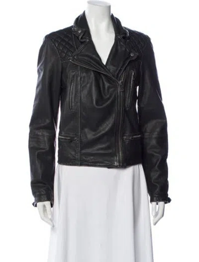 Pre-owned Allsaints Leather Biker Jacket In Gray