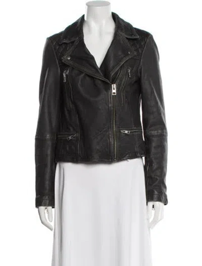 Pre-owned Allsaints Leather Biker Jacket In Gray