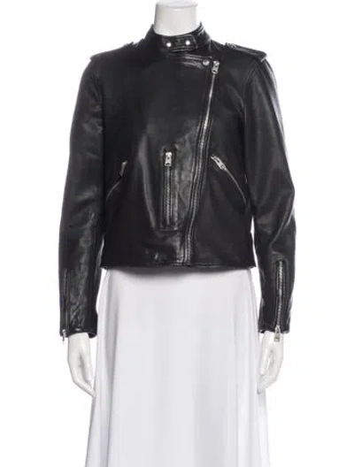 Pre-owned Allsaints Leather Biker Jacket In Gray