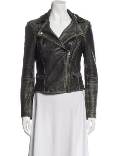 Pre-owned Allsaints Leather Biker Jacket In Gray