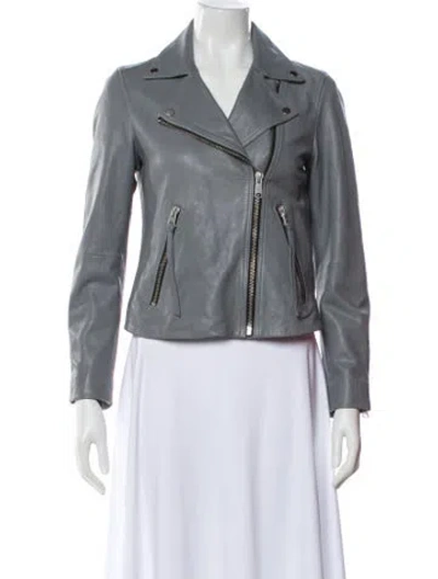 Pre-owned Allsaints Leather Biker Jacket In Gray