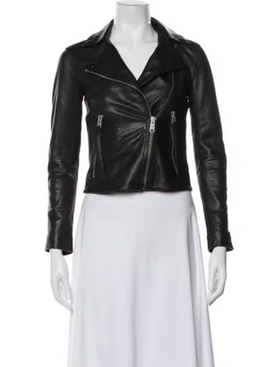 Pre-owned Allsaints Leather Biker Jacket In Gray