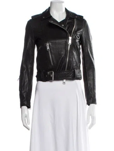 Pre-owned Allsaints Leather Biker Jacket In Gray