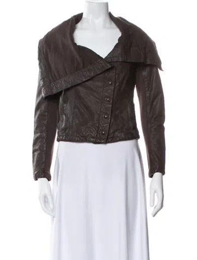 Pre-owned Allsaints Leather Biker Jacket In Gray