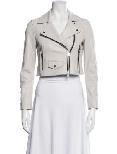 Pre-owned Allsaints Leather Biker Jacket In Gray