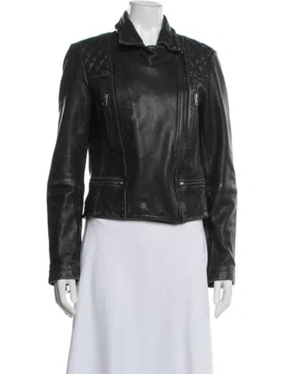 Pre-owned Allsaints Leather Biker Jacket In Gray