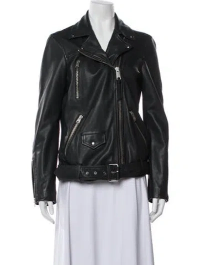 Pre-owned Allsaints Leather Biker Jacket In Gray