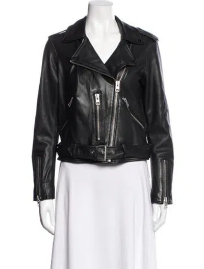 Pre-owned Allsaints Leather Biker Jacket In Gray