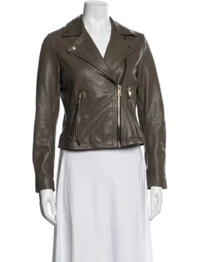 Pre-owned Allsaints Leather Biker Jacket In Gray