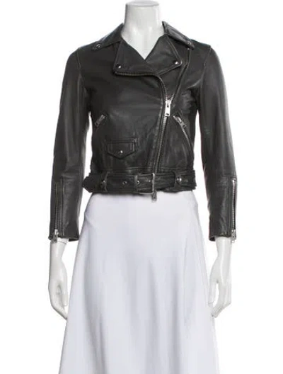 Pre-owned Allsaints Leather Biker Jacket In Gray