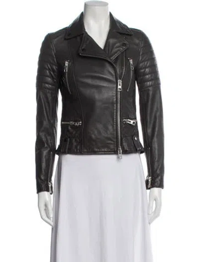 Pre-owned Allsaints Leather Biker Jacket In Gray