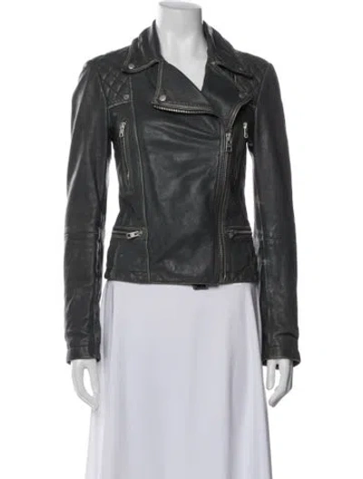 Pre-owned Allsaints Leather Biker Jacket In Gray