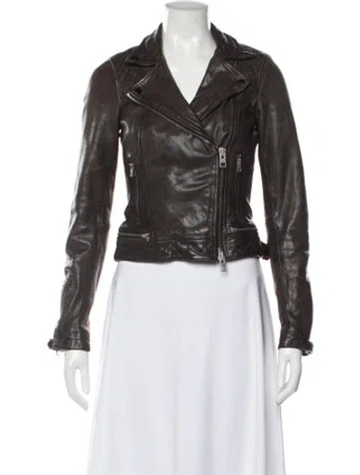Pre-owned Allsaints Leather Biker Jacket In Gray