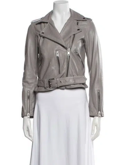 Pre-owned Allsaints Leather Biker Jacket In Gray