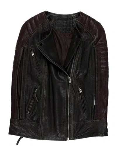 Pre-owned Allsaints Leather Biker Jacket In Gray