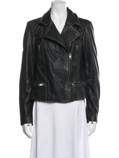 Pre-owned Allsaints Leather Biker Jacket In Gray