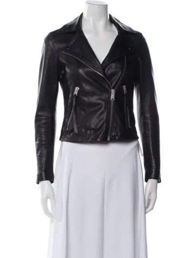 Pre-owned Allsaints Leather Biker Jacket In Gray